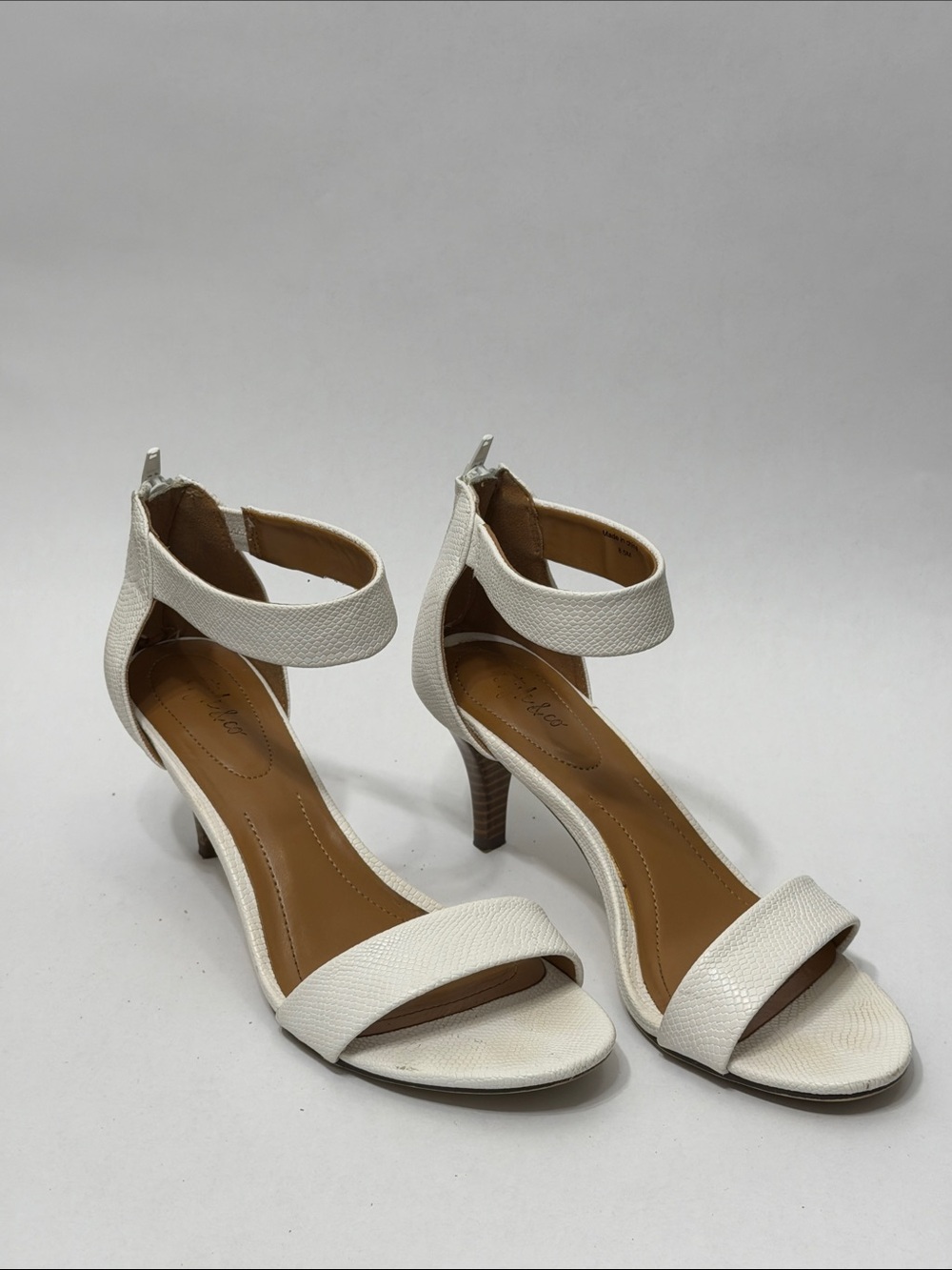 White Ankle-Strap Heeled Sandals